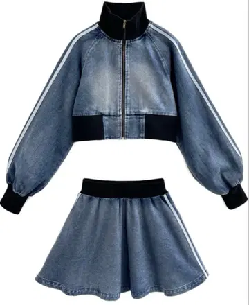 라인 블루종 x 플레어 스커트 데님 셋업