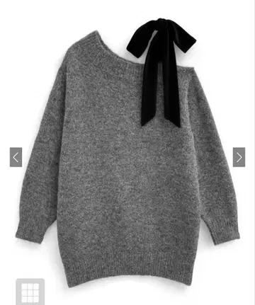 원숄더 벨로아 리본 니트 미니 원피스 그레이