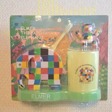 코끼리 엘머 컬러풀 패치워크 패턴 칫솔 세트 빈티지 빈티지