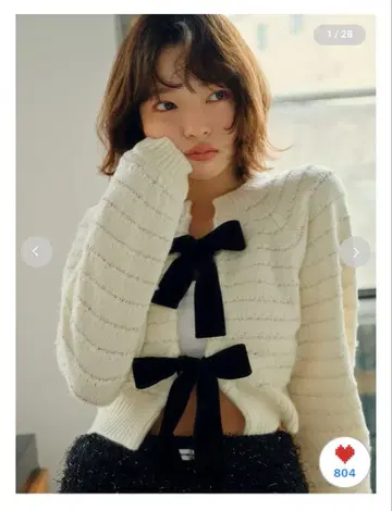 LILY BROWN 아이보리 니트 스웨터 가디건 리본