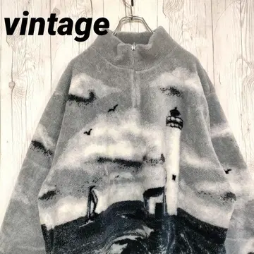 USA제 플리스 보아 자켓 빈티지 하프 지퍼 풍경 무늬 XL