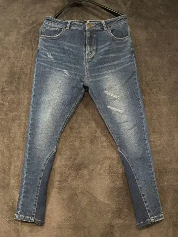 캄비오 스트레치 조거 팬츠 인디고 데미지 가공 밑단 리브