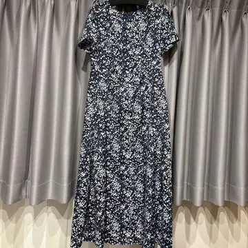 SHIPS 네이비 꽃무늬 반팔 롱 원피스