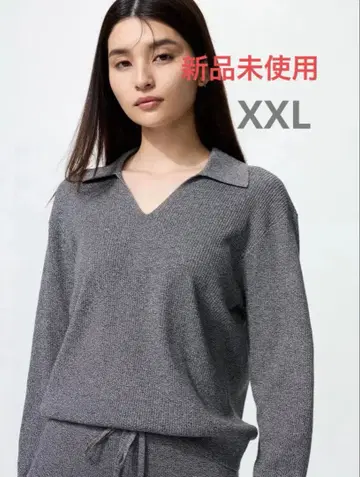 [ 유니클로 ] 워셔블 니트 리브 폴로 스웨터 (다크 그레이)