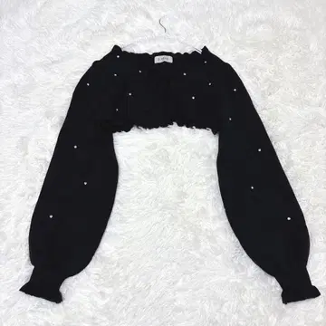 BUBBLES 숏 가디건 볼레로 비쥬 셔링 커프스 블랙