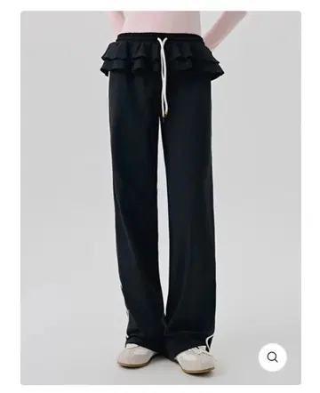 yomoment 사이드 라인 프릴 레이어드 스타일 와이드 팬츠