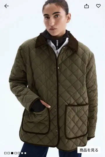 [ 완판템 ] H&M 퀼팅 자켓 올리브