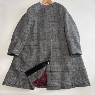 컨디션 최상 데프레 울 체크 노카라 코트 투모로우랜드