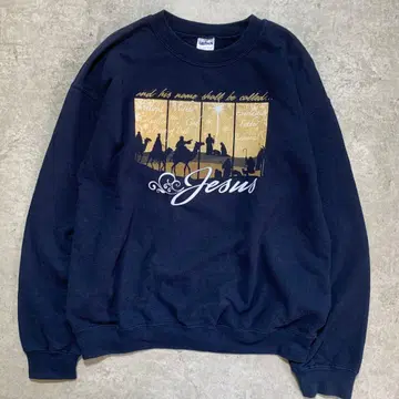 US 구제 의류 Gildan 예수 그래픽 맨투맨 트레이닝복 네이비