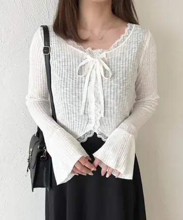 아프레 주르 시어 리브 니트 가디건 아이보리