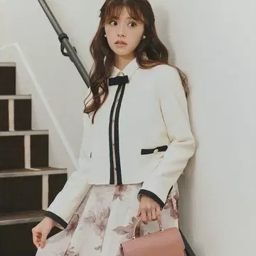 스윙글 노카라 리본 자켓