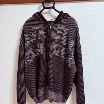 로고 오버 ZIP 니트 후드 부착 후드티