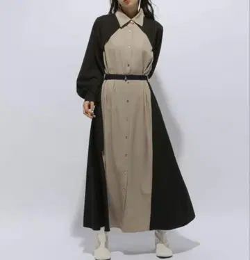 사이드 바이컬러 원피스 HARE 긴팔