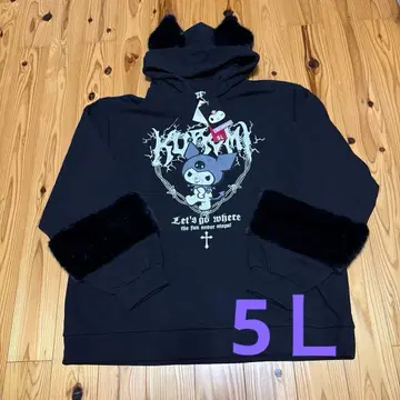 kuromi 후드 부착 맨투맨 트레이닝복 5L 블랙