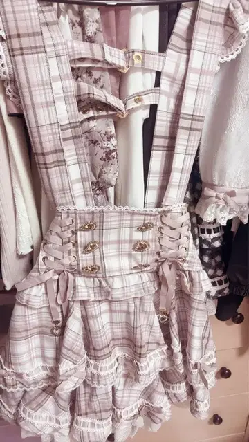 LIZLISA 사다리 리본 체크 티어드 치마바지