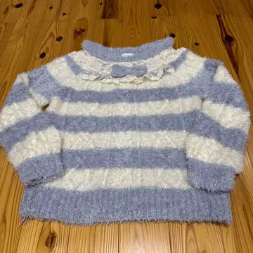 LIZ LISA 스카이블루와 화이트 스트라이프 니트 스웨터 복슬복슬