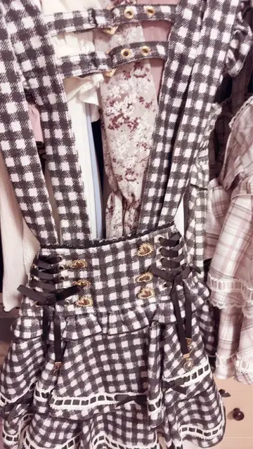 LIZLISA 사다리 리본 체크 티어드 치마바지