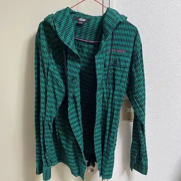 FIFTYFIVEDSL 후드 부착 셔츠 M 그린/블랙 체크