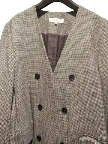 그레이 더블 브레스트 노카라 자켓