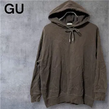 [ GU ] 지유 (M) 남성용 헤비 웨이트 후드 맨투맨 브라운