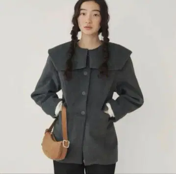 GIUNON 빅 칼라 코트 차콜 그레이