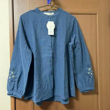 SELF + SERVICE 오가닉 자수 블라우스 블루 M