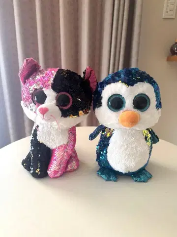 ty 봉제 인형 고양이 펭귄 핑크 블루 세트
