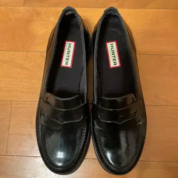 HUNTER 블랙 로퍼 레인 슈즈