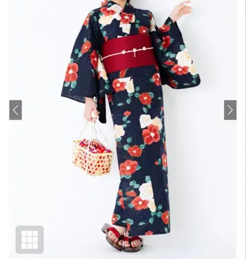 GRL 유카타 동백꽃 패턴 오비 포함