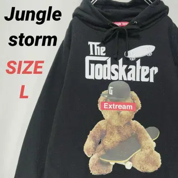 Junglestorm 프린트 후드티 풀오버 남성용 곰 베어 L