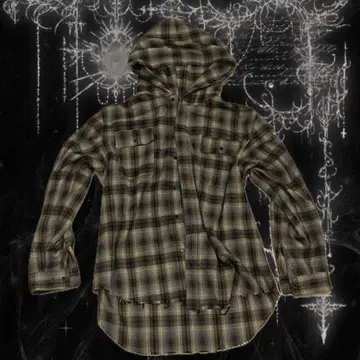 후드 부착 플란넬 셔츠 옴브레 체크 데미지 그런지