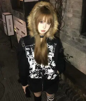 고딕 펑크 퍼 후드티