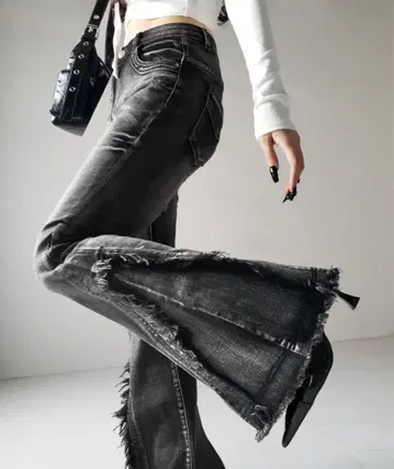 me+em select 빈티지 라이크 프린지 스트레치 플레어 데님