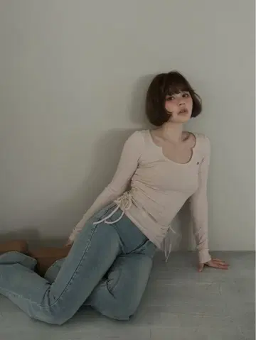 andmary Lala shirring ribbon tops pink