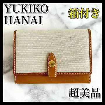 유키코 하나이 지갑 2단 접이식 지갑 캔버스 x 가죽 동전 지갑 월렛