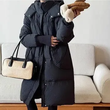 화이트 덕다운 롱 코트 [블랙] 루즈한 사이즈