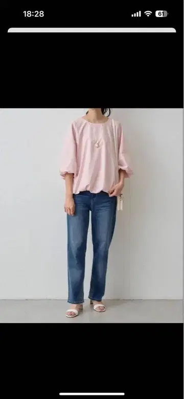 BEARDSLE 비어즐리 벌룬 블라우스 7부 소매 면 핑크 일본제