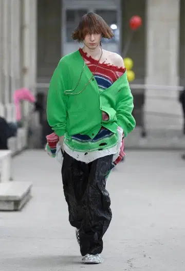 더블렛 23AW 가죽 트랙 팬츠 와이드 팬츠