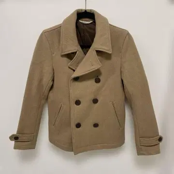 베이지 더블 브레스트 피 코트