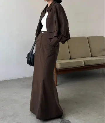 카프리슈 마쥬 코튼 플레어 스커트 브라운 36 새상품급