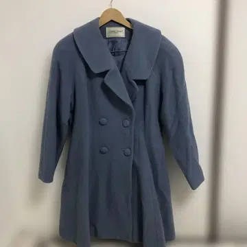 블루 더블 브레스트 롱 코트