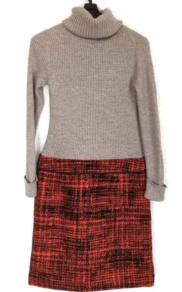 23구 그레이 터틀넥 오렌지 체크 스커트 니트 원피스