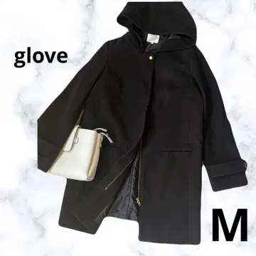 새상품급 glove 후드 부착 롱 코트 심플 골드 버튼 블랙 M