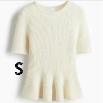 H&M 페플럼 니트 RIB-KNIT PEPLUM TOP 크림 S