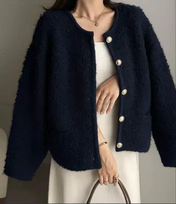 RANAN 골드 버튼 루프 니트 가디건 네이비 LL