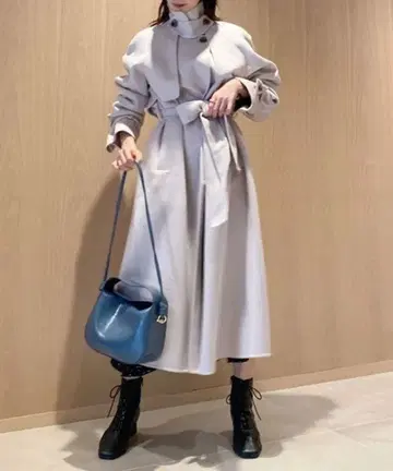 SNIDEL 스나이델 우로카시미어 스탠드 카라 롱 코트 아이보리