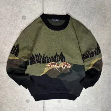 빈티지 울 니트 사슴  풍경 극상 자수 90s 애니멀
