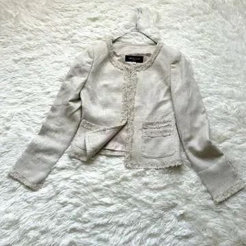 MICHEL KLEIN 트위드 노카라 자켓 프린지 키나리 M