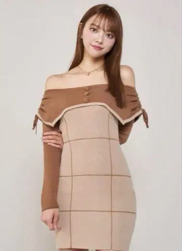 Darich 오프숄더 레이스업 리본 니트 원피스 FL