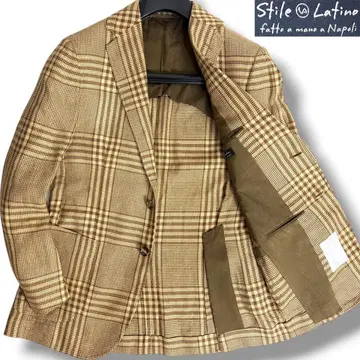 J7247 새상품급 스틸레 라티노 체크 무늬 트위드 자켓 브라운 46